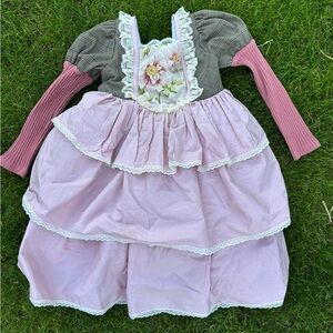 Pink and Gray Layered Dress with Floral Detail